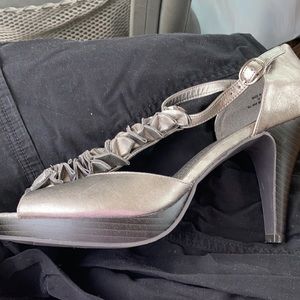 Pewter Ruffle T-strap heels size 10
